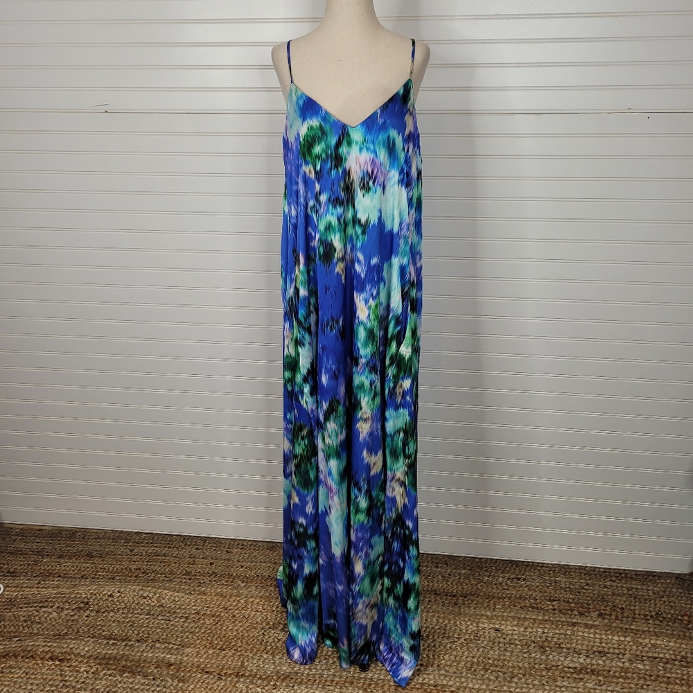 Nicole Miller Blue Watercolor Bra Top Maxi Dress